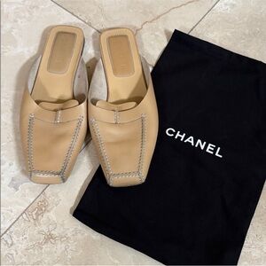 Chanel Beige Leather Mules